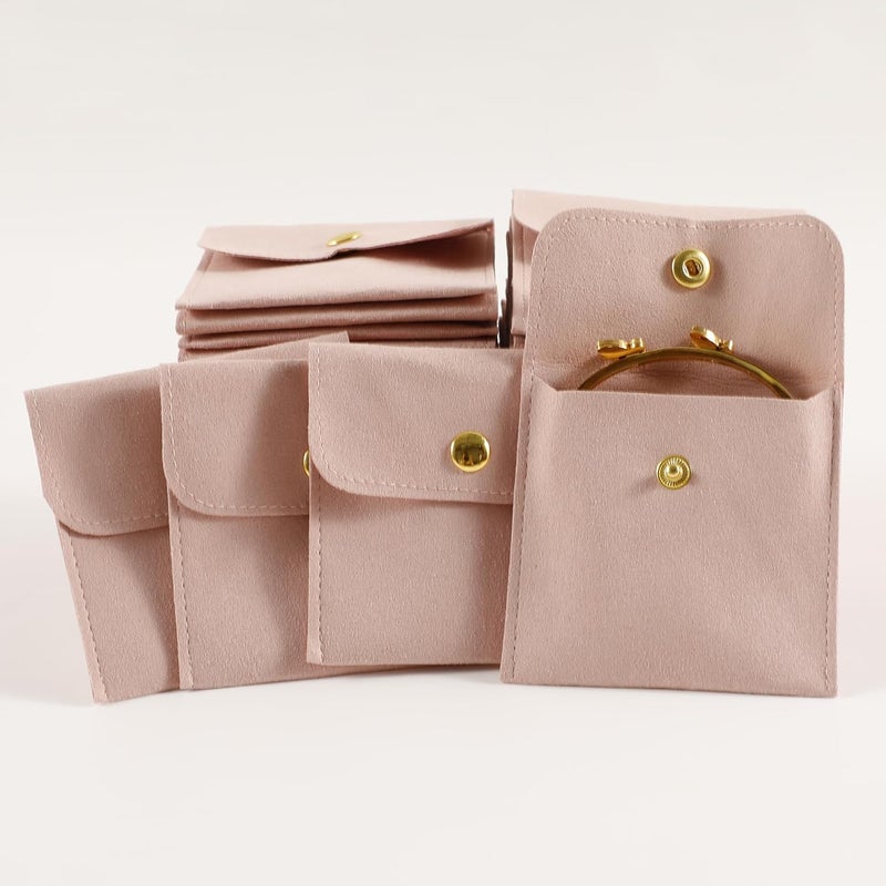 Handmade 40pcs Pink Microfiber Jewelry Pouch Button Bag 8 x 8cm, Jewelry Packaging Bag Luxury Small Favor Bags Jewelry Gift Bags for Earrings Necklaces Bracelet Ring - Image 3